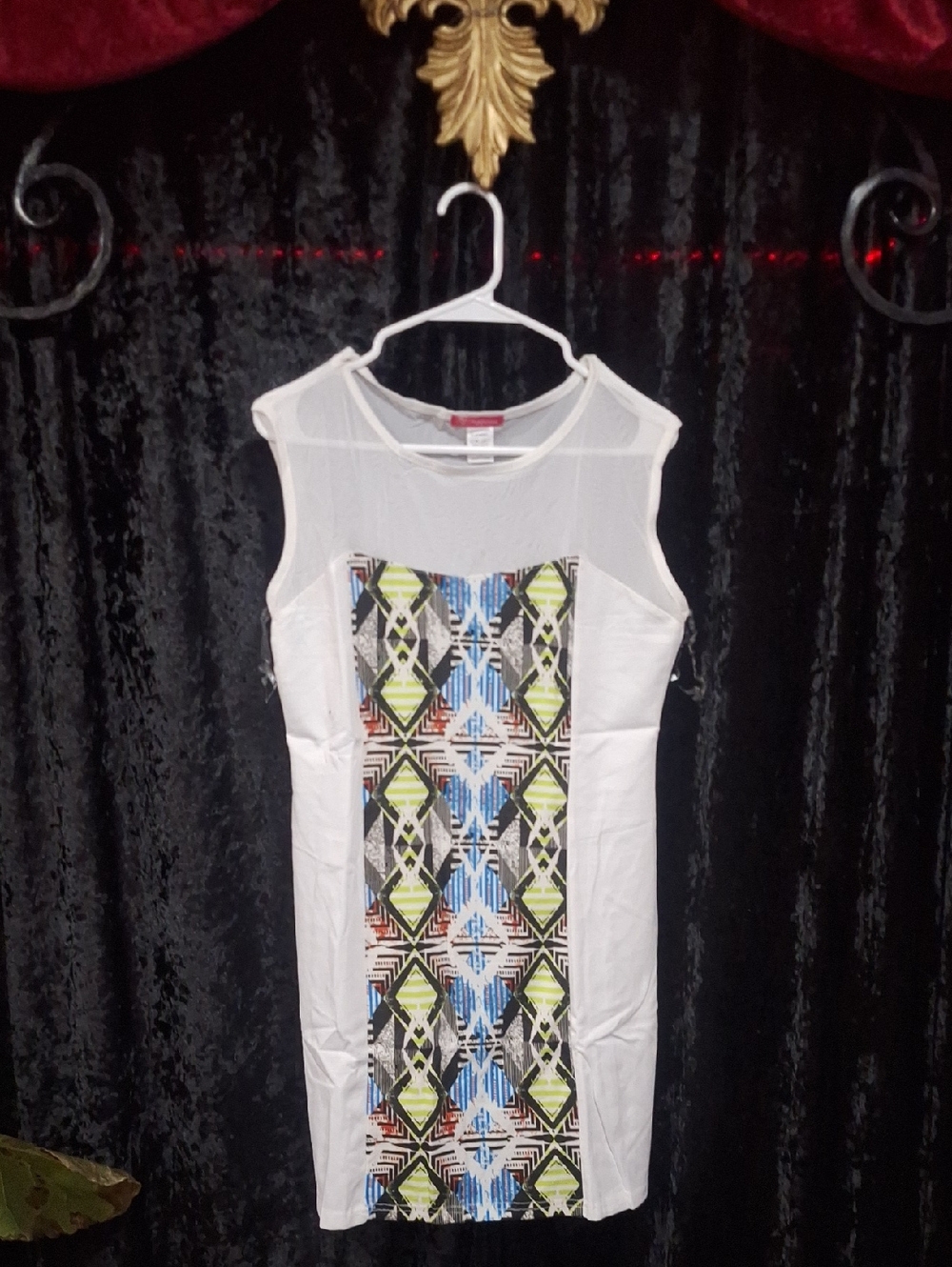 Women’s White Asymmetrical Dress with Geometric Front Panel
